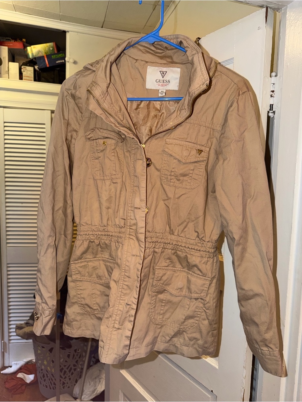 GUESS Women's Khaki Utility Jacket with Hood